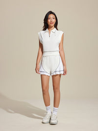 White Zip-Up Collar Track Top
