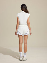 White Zip-Up Collar Track Top
